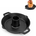 Charkettle Cast Iron Poultry Roaster Insert, Beer Can Chicken Holder with Roasting Pan, Gourmet BBQ System Vertical Roaster Stand Grilling Accessories Rack for 22" Kettle Grills/Oven/Smoker