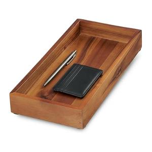 Demigo Acacia Wood Valet Tray & Catchall - 12.2x6 Inch Organizer for Nightstand, Entryway, Dresser - Holds Keys, Wallet, Phone, Jewelry (Brown)