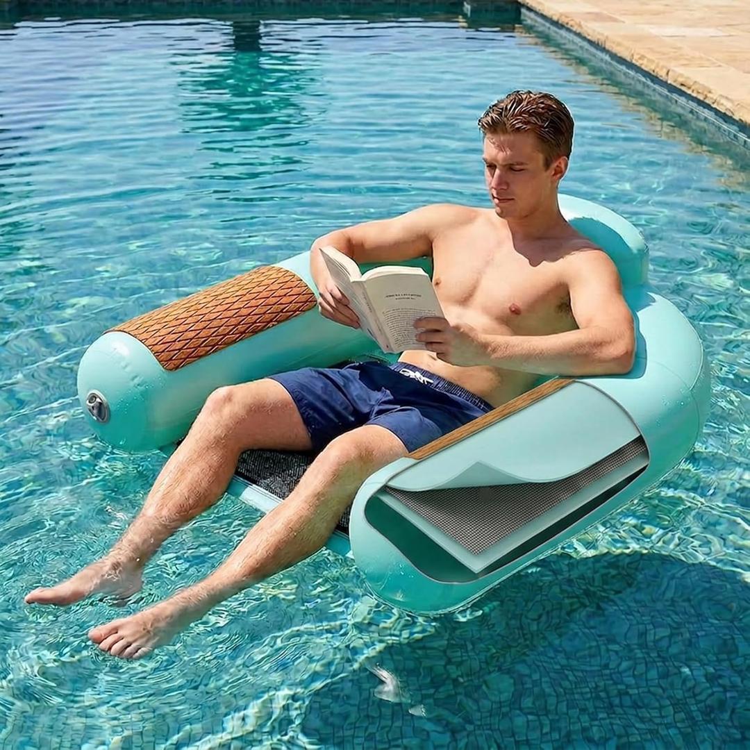 Zeraty Heavy Duty Double-Sided PVC Scrim Floating Chair Inflatable Pool Lounger for Adults, Premium Water Hammock with Cooling Mesh & EVA Armrests, Sunbathing Tanning Float for Lake Beach (300 Lbs)
