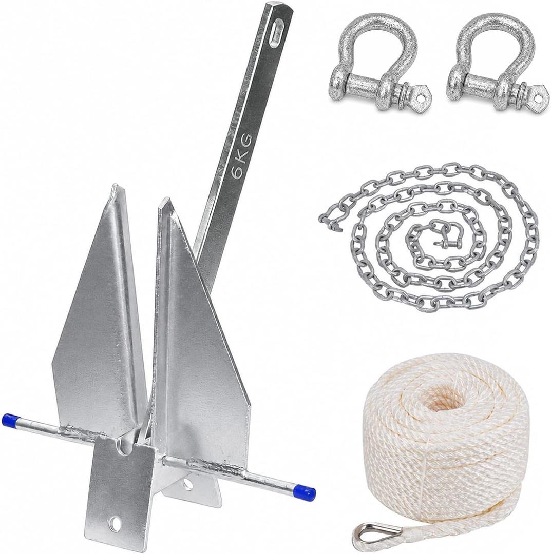 Fluke Style Boat Anchor Kit, Heavy Duty Galvanized Danforth Anchor, 13LB