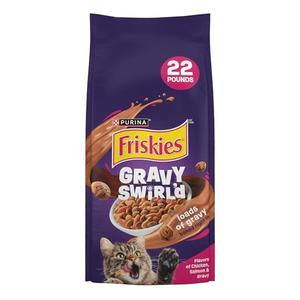 Purina Friskies Dry Cat Food Gravy Swirl'd With Flavors of Chicken, Salmon and Gravy - 22 lb. Bag 09/2025