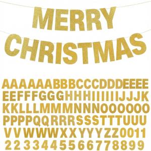 TaoBary 112 Pcs DIY Letter Kit Glitter Customizable Banner Letters Include 107 Letters and Numbers 3 Rope and 2 Needles for Birthday Halloween Christmas Wedding Valentine Party Decor(Gold)