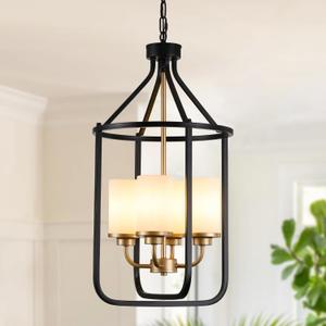 Black and Gold Chandelier Light Fixture, Modern Farmhouse Chandelier for Dining Room Entryway Light Fixture, Adjustable Foyer Lighting Fixtures Rustic Kitchen Chandelier for Entryway Foyer Living Room