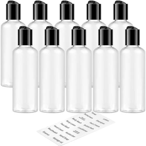 TUZAZO 10 Pack 3.4 oz Clear Travel Bottles for Toiletries TSA Approved Leakproof Travel Size Containers Empty Small Plastic Shampoo Lotion Bottles with Labels