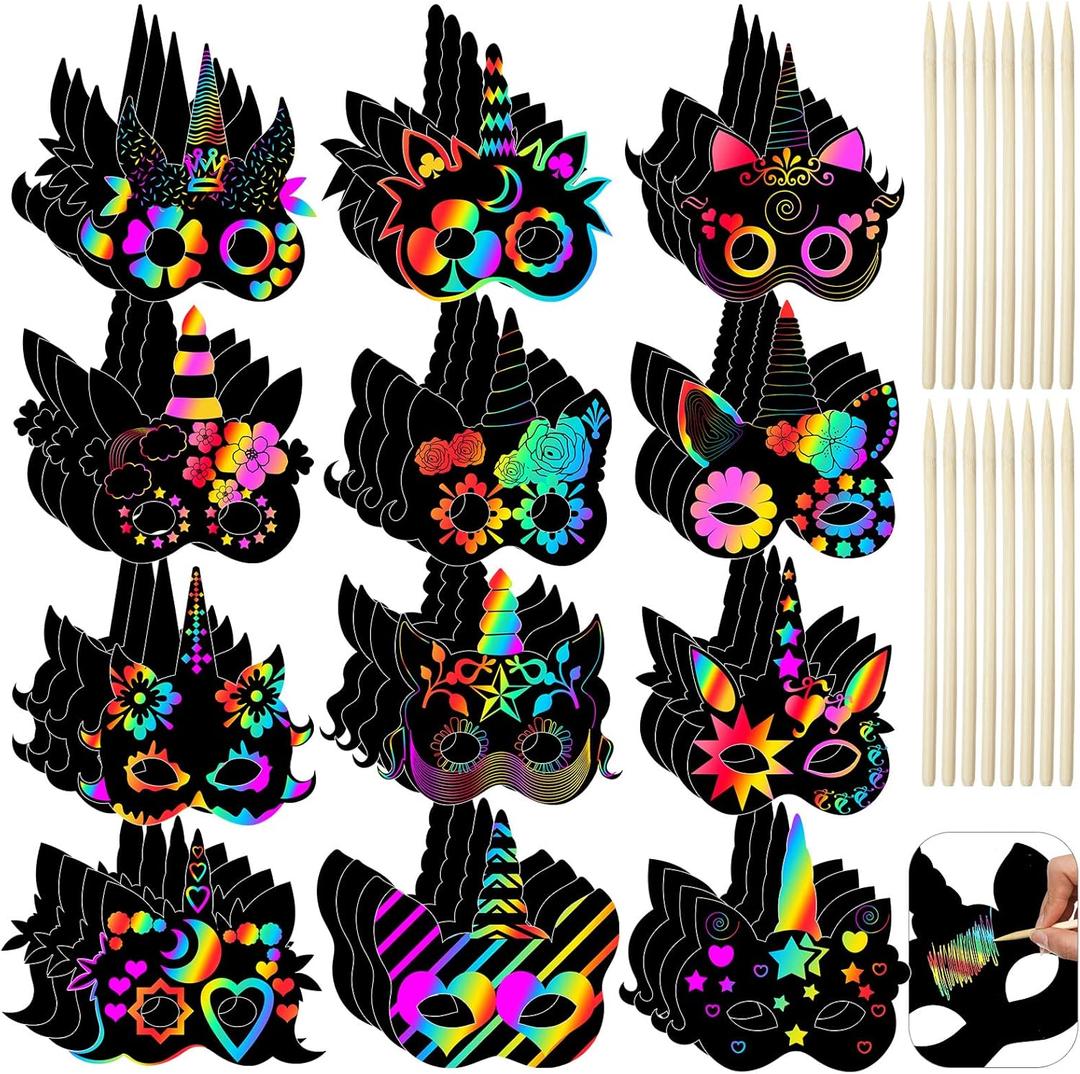48 Pcs Unicorn Scratch Cards for Kids 12 Styles Rainbow Christmas Scratch Crafts Unicorn Party Favors Gifts for DIY Crafts Home Decoration Art Project Games