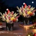 KC&KST 2PC Christmas Centerpieces for Tables with LED Lights - Tabletop Artificial Floral Arrangement Decorations, Pine Cones and Berries, Xmas Small Potted Holiday Table Decor(Small Christmas Tree)
