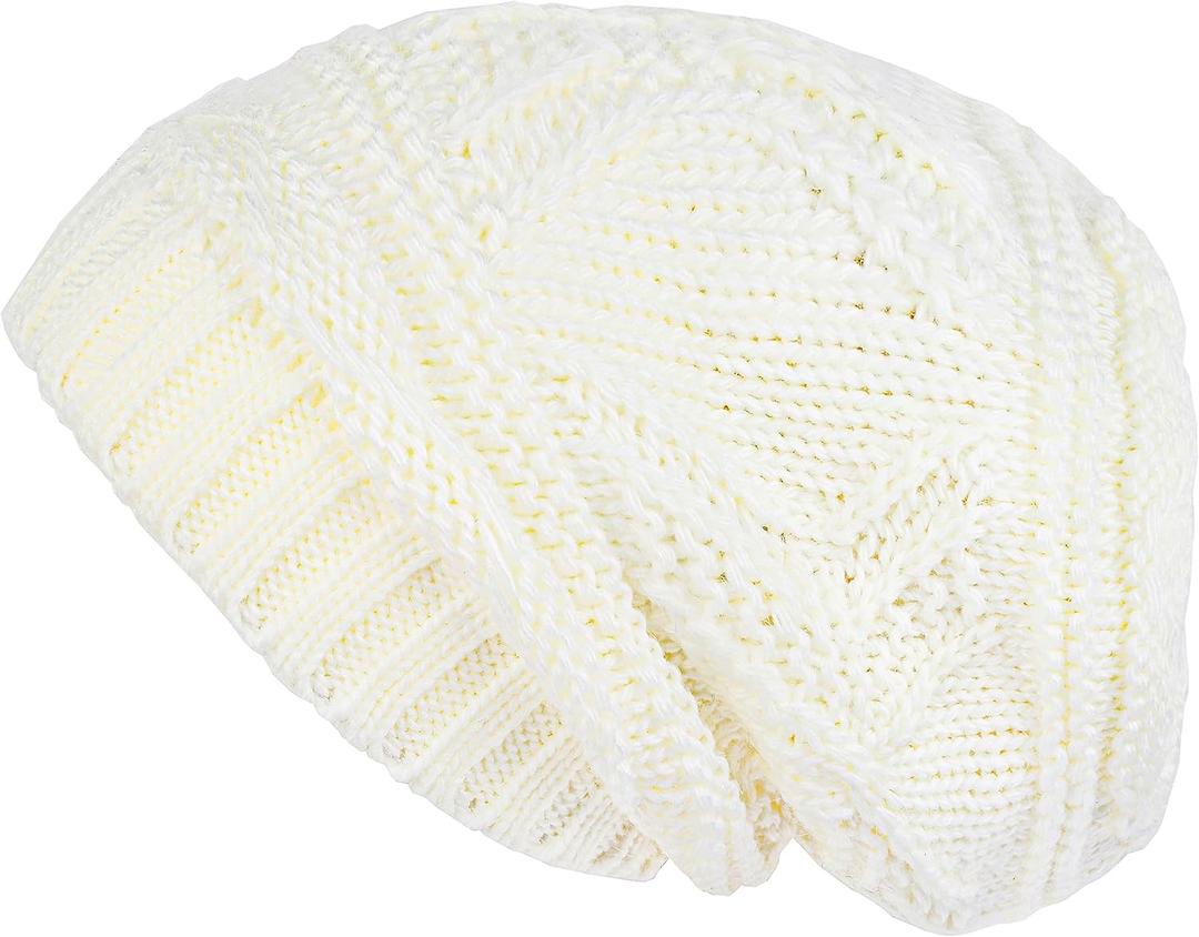 Lilax Knit Slouchy Oversized Soft Warm Winter Beanie Hat (Ivory)