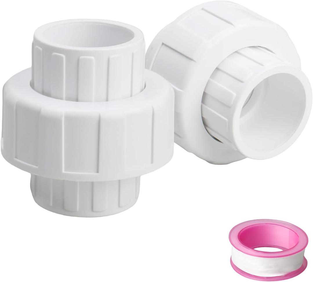 PVC Slip Union for 1" Pipe Schedule 40, White PVC Pipe Fitting Union with EPDM O-Ring, Perfect for Pool Pipe Unions Connector Replacement (2 Pack)