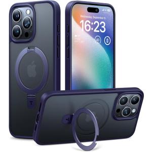 TORRAS Magnetic Ostand for iPhone 15 Pro Max Case, [Military Grade Drop Tested][Compatible with MagSafe][Build in Kickstand] Translucent Hard Back Soft Edge Anti-Fingerprint 6.7" 2023, Purple