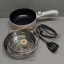 Dezin Hot Pot Electric with Steamer Upgraded, Non-Stick Saut Pan, Rapid Noodles Electric Pot, 1.5L Mini Pot for Steak, Egg, Fried Rice, Ramen, Oatmeal, Soup with Power Adjustment (Beige 2)