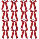Long Tail Glitter Cheer Bows 16 PCS Collegiate Style Cheer Bows Ponytail Holder Handmade Bows for Girls Teens Cheerleader Sports (Glitter Red)