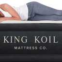 King Koil Luxury Pillow Top Plush Queen Air Mattress with High-Speed Built-in Pump, Blow Up Bed Top Side Flocking, Puncture Resistant, Double High Inflatable Airbed Guests & Travel (Black)