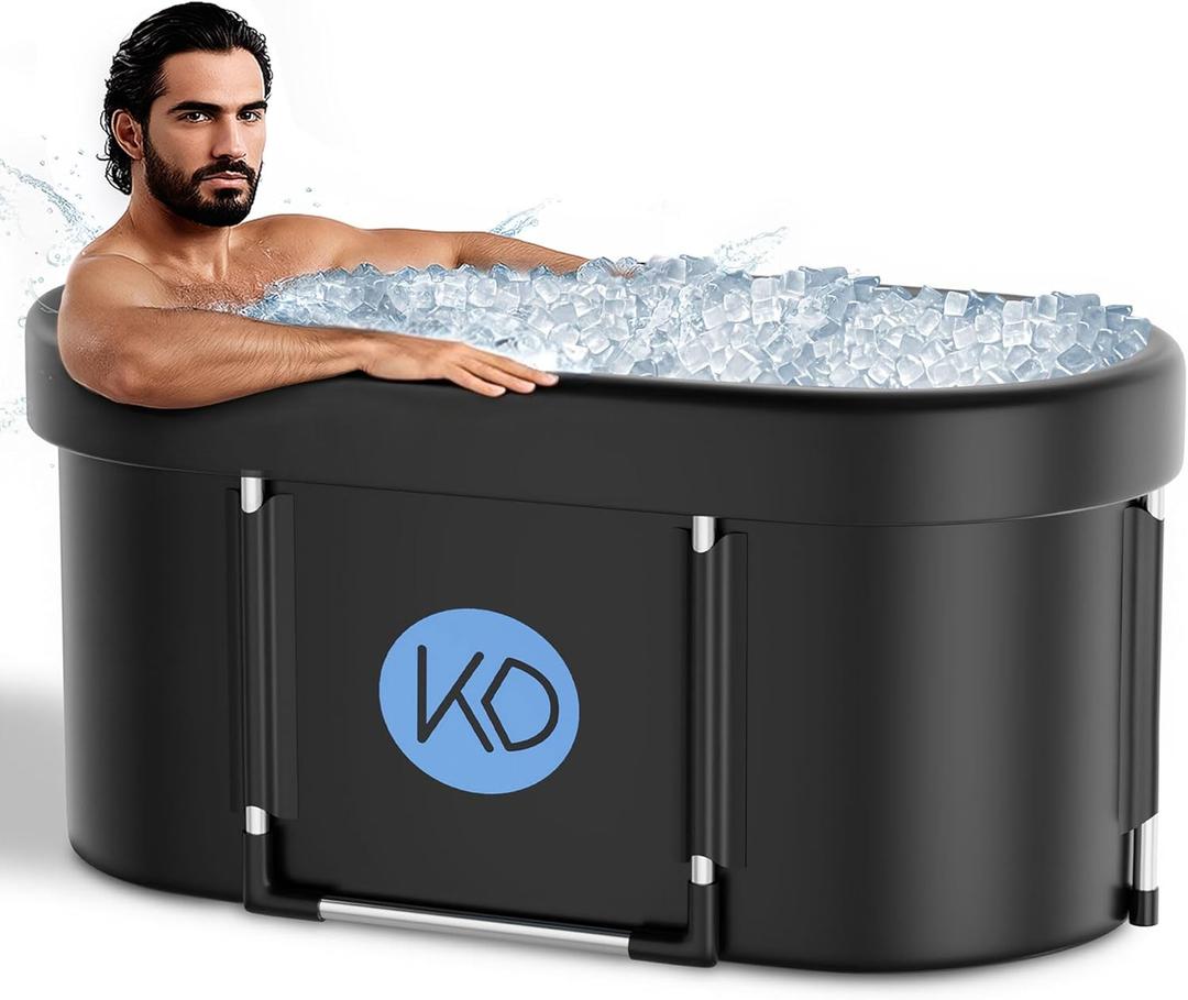KERDOM Ice Bath Tub for Athletes, Portable Cold Plunge Tub, XL 129 Gal Bathtub for Recovery, Large Oval Foldable Bathtub with Cover for Cold Water Therapy at Home, Gyms, Outdoor, Indoor (Black)