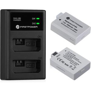 FirstPower LP-E5 Batteries (2 Pack, 1900mAh) and Dual USB Charger Compatible with Canon EOS Rebel XS, Rebel T1i, Rebel XSi, 1000D, 500D, 450D, Kiss X3, Kiss X2, Kiss F
