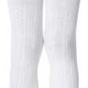 Century Star Toddler Tights for Girls - Cotton Cable Knit Stockings Solid Warm Footed Seamless Leggings 0-12 Years (White)