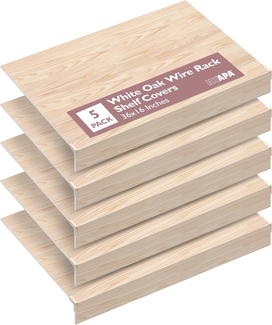 Ilyapa Wire Shelf Covers for Wire Shelving 36 x 16 in. 5 Pack PVC Faux Wood Rack Covers for Pantry, Linen Closets & Shelves, Pantry Shelf Cover - Wooden Oak Print
