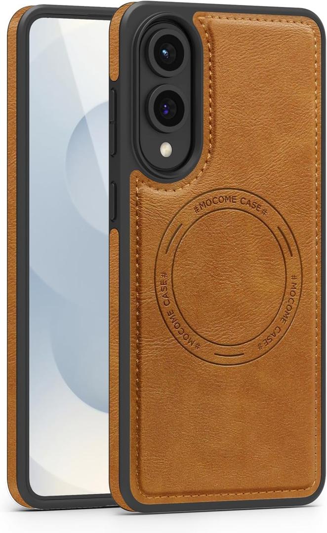 Shockproof Case Fit for Samsung Galaxy S25 Edge Leather Magnetic Rugged Compatible with MagSafe Slim Phone Cover for Samsung S25 Edge, Brown