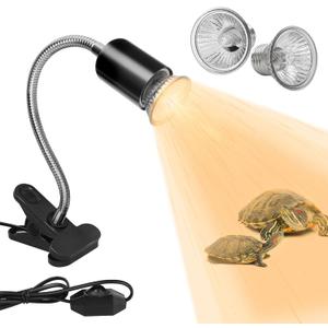 Reptile Heat Lamp with 2 Pcs 50W UVA UVB Light Bulb, 360 Rotatable Basking Spot Light Simulated Sunlight, Dimmable Heating Lamp for Turtle, Lizard, Snake, Beared Dragon, Amphibians