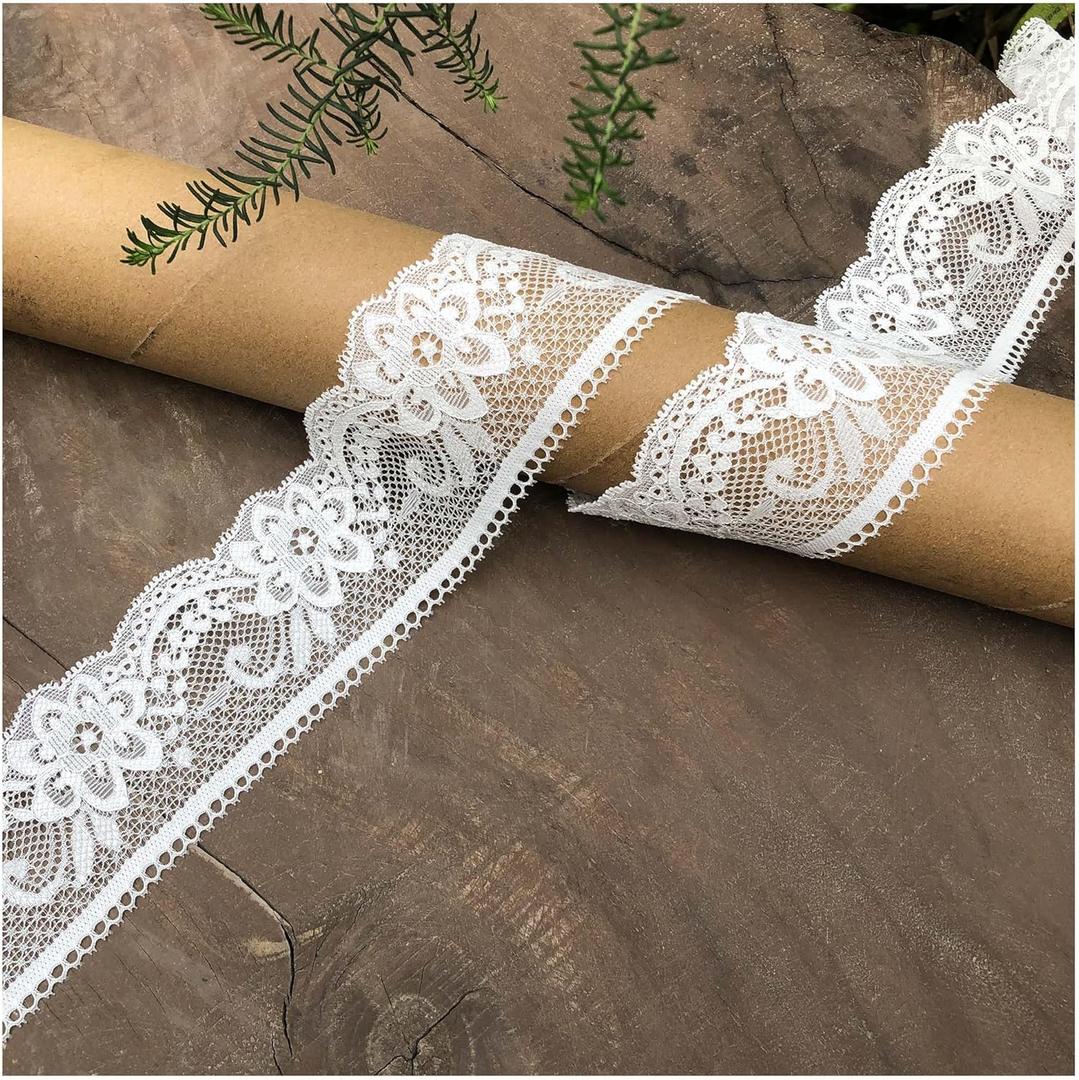 2 inch Lace Trim, 5cm in Width, 6 Yards Long White lace Ribbon for Dressing Sewing, Sleeve lenghtening