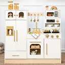 Wooden Play Kitchen Set with Tall Toy Fridge Pretend Play for Kids 3Y+, 35.4 x 36 x 12.6 inches