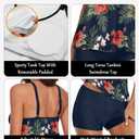 Urchics 2026 Women Two Piece Tankini Swimsuit Tummy Control Plus Size Long Torso Top and High Waisted Boyshorts Bathing Suits (Tropical Navy, L)