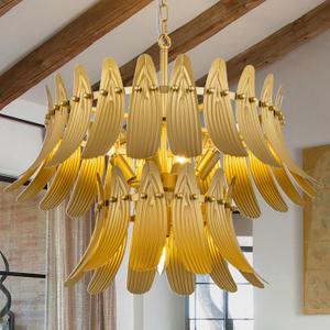 TOCHIC Modern Farmhouse Gold Chandelier, 6-Light Leaf Chandeliers for Dining Room, 24" 2-Tier Ceiling Light Fixture for Living Room, Bedroom, Entryway, Kitchen Island