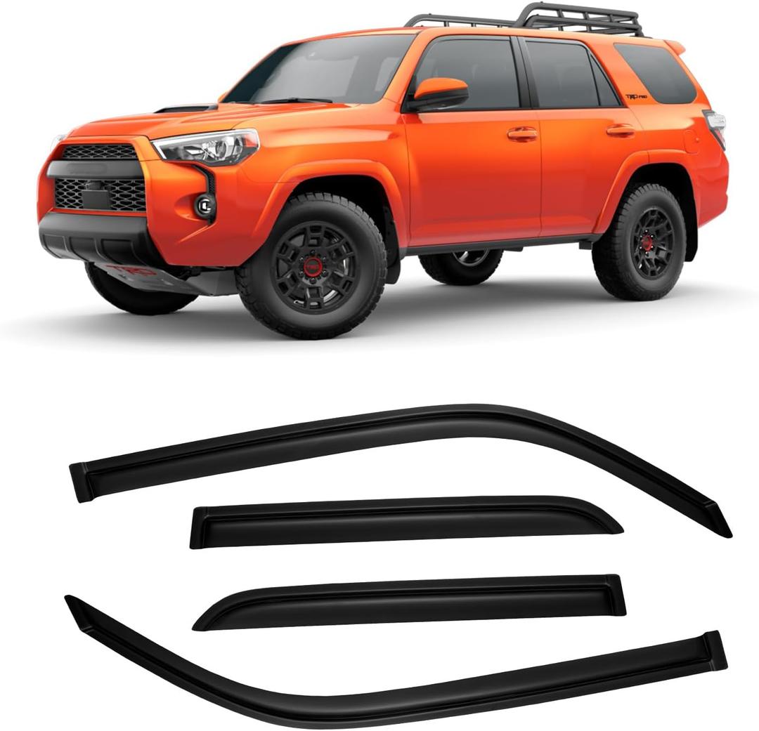 Window Visor for 2010-2024 Toyota 4Runner, Out-Channel Rain Guards Shields Vent Deflector Shade Wind Dark Smoke Ventshade Ventvisor for 10-24 4Runner, Tape-On Outside-Mount, 4PCS