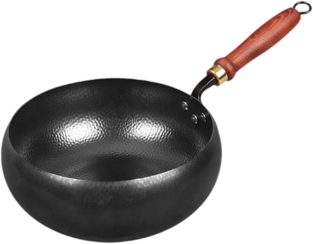 Wok Pan Cooking Pot, Manual Forging General,Multifunction Stir Fry Pan Flat Bottom for Kitchen Camping Home Restaurant, With Lid, 10" 