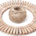HSTECH 100 Pcs Mini Natural Wooden Clothespins and 82 Ft Jute Twine, Baby Clothes Pins, 1.38in Craft Photo Clips for Home School Arts Crafts Decor, DIY Decoration's, Arts and Crafts, Weddings