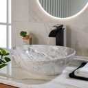 Ceramic Vessel Sinks Oval Bathroom Sink Above Counter Vessel Sink with Faucet and Drain Combo 16 inch Marbling Vessel Bathroom Sinks Bowl, 12.99 x 15.74 x 5.7 inches