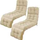 DoubleFill Outdoor Chaise Lounge Chair Cushion 72 x 22 x 4.21 Inches Thick Tufted Patio Pool Lounge Cushion Waterproof Replacement for Outdoor Furniture with Ties(Pepper White,2 Pcs)