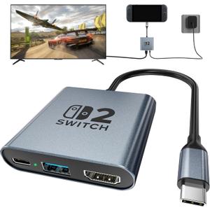 Switch 2 Dock,Portable USB C Docking Station with 4K@120Hz/PD 100W/1000M Ethernet/2 USB 3.0 Port,Aluminum Alloy Travel TV Dock for Switch/Steam Deck/ROG Xbox Ally X/Legion Go 1/2/S