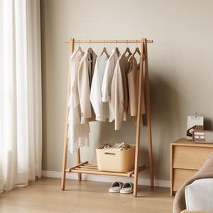 Vadisun Wood Clothes Rack, Garment Rack with Shelf, Solid Wood Clothing Rack for Entryway, Bedroom, 19.7" x 37.4" x 58.7", Natural