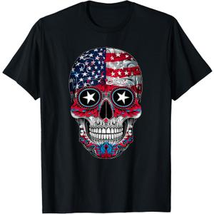 4th Of July American Flag Skull Skeleton For Women Men T-Shirt (Small, Black)