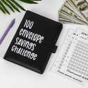 100 Envelopes Money Saving Challenge Binder, Easy and Fun Way to Save $5,050, A5 Budget Book with Cash Envelopes Kit,Black,White