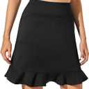M MOTEEPI Womens 20" Skort Knee Length Ruffle Golf Skirts for Women with Pockets Shorts Dressy Casual Summer (Black)