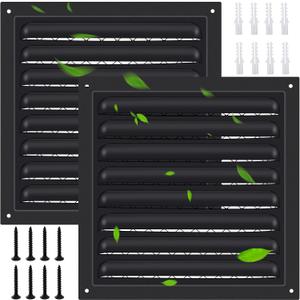 2 Pcs 8" X 8" Attic Vent Metal Shed Vents Gable Vents Louver Vent Grille with Screen Mesh for Home Garage Attic Ceiling, Boost Ventilation and Guard Against Moisture (Black)