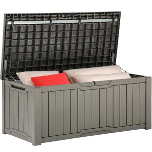 YITAHOME 120 Gallon Outdoor Storage Deck Box, Large Resin Patio Storage for Outdoor Pillows, Garden Tools and Pool Supplies, Waterproof, Lockable (Light Brown)