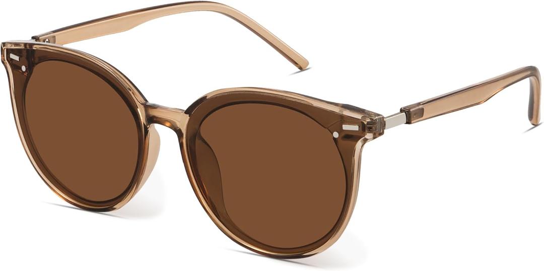 Livho Polarized Sunglasses, Retro & Oversized Shades for Women with Round Lenses (Brown/Brown)