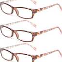 Kerecsen Reading Glasses 5 Pairs Fashion Ladies Readers Spring Hinge with Pattern Print Eyeglasses for Women (5 Brown, 3.5, x)