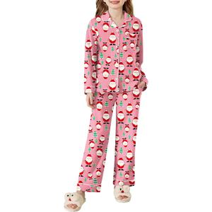 Arshiner Pajamas Set for Girls Plaid Long Sleeve Lounge Set Button Down Pj Sets (7-8 Years, Pink Christmas)