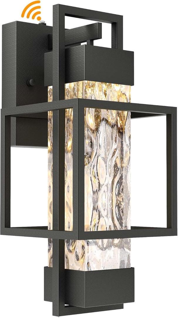 PARTPHONER Modern Outdoor Light Fixture Dusk to Dawn Outdoor Lighting, 15" H Exterior Wall Sconce Waterproof Porch Light, Outside Light for House with Water Glass for Garage Doorway(Bulb Included) (Black)