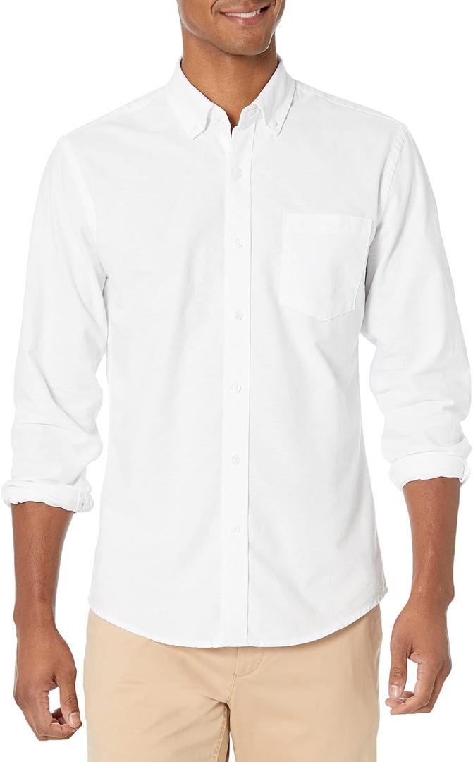 Amazon Essentials Men's Button-Down Long Sleeve Casual Pocket Oxford Shirt, 