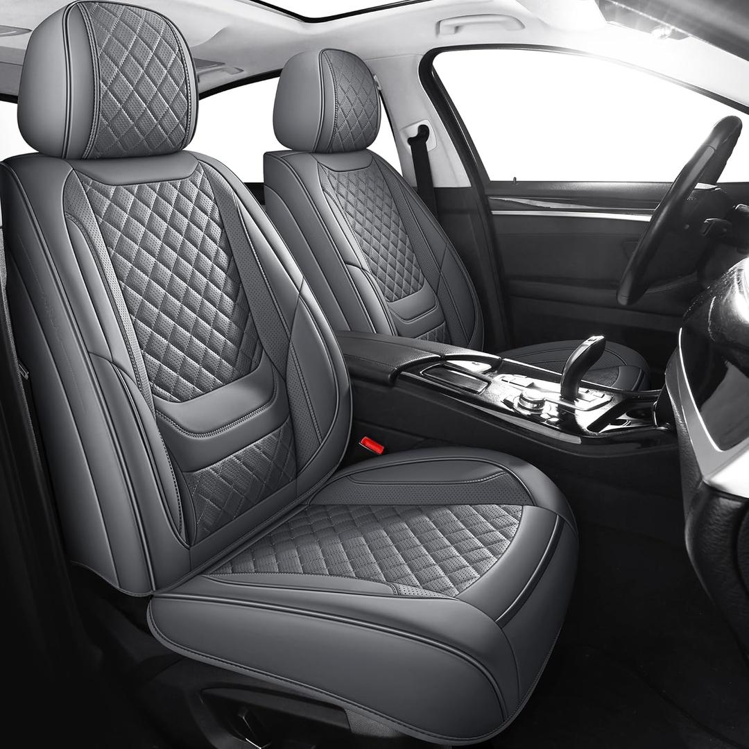 Chezope Automotive Car Seat Covers Full Set Fit for Most Cars SUV Sedans Trucks Waterproof Leatherette Car Seat Covers Accessories (Grey, Front Pair Grey)