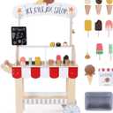labebe Wooden Ice Cream Cart for Kids, Toddler Ice Cream Truck Pull-Along Pretend Play Stand for 3-8Y, Children Role Play ice cream toy Trolley with Blackboard, ringbell, Ice-lolly for 36M+ Girls Boys