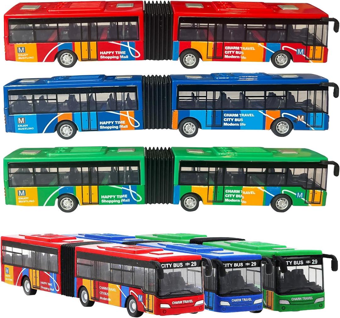 OTONOPI City Bus Toy for Kids, 1:64 Scale Die Cast Metal Pull Back Vehicles, Model Cars Toys Educational Gift 3 Pack, Friction Powered Cars Play Toys for Kids Boys Girls Ages 3 up