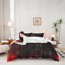 Manfei Geometric Grid Duvet Cover Set Twin Size, Red and Black Checkered Bedding Cover, Men Women Room Decor, Modern Abstract Check Plaid Square Bed Sets for All Season, 1 Pillowcase, No Comforter (Multi 07)