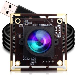 ELP 16MP Wide Angle USB Camera Module for Raspberry Pi and Computer 4K Mini UVC USB2.0 Video Webcam Board with 118-degree No Distortion Lens IMX298 Industrial PC Lightburn Camera for Laptop, Jetson Nano