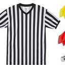Referee Shirt Womens Men Referee Costume 4pc with Umpire Jersey Uniform Referee Flags Whistle for Football Halloween