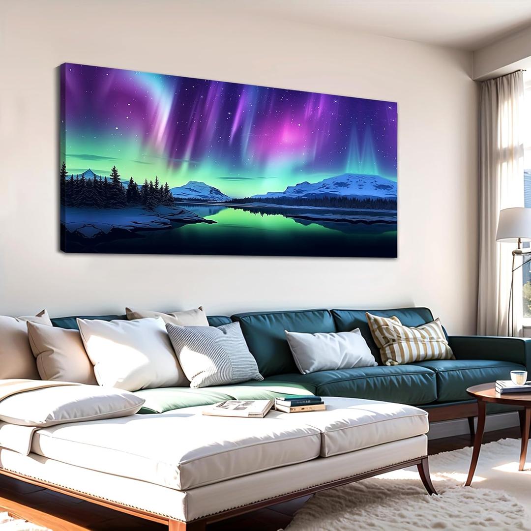 Aurora Canvas Wall Art For Bedroom Wall Decorations For Living Room Office Wall Decor Aurora scenery Large Wall Art Painting on Canvas Prints Picture Wall Art for Bedroom Bathroom Framed Modern Room Canvas Artwork 30x60inch(75x150cm)